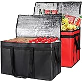 Bodaon 2-Pack Insulated Food Delivery Bag, XXX-Large Meal Grocery Tote Insulation Bag for Hot and cold Food, Commercial, Large Capacity Reusable Warming Bag, Heavy Duty Pizza Carrier, Black + Red