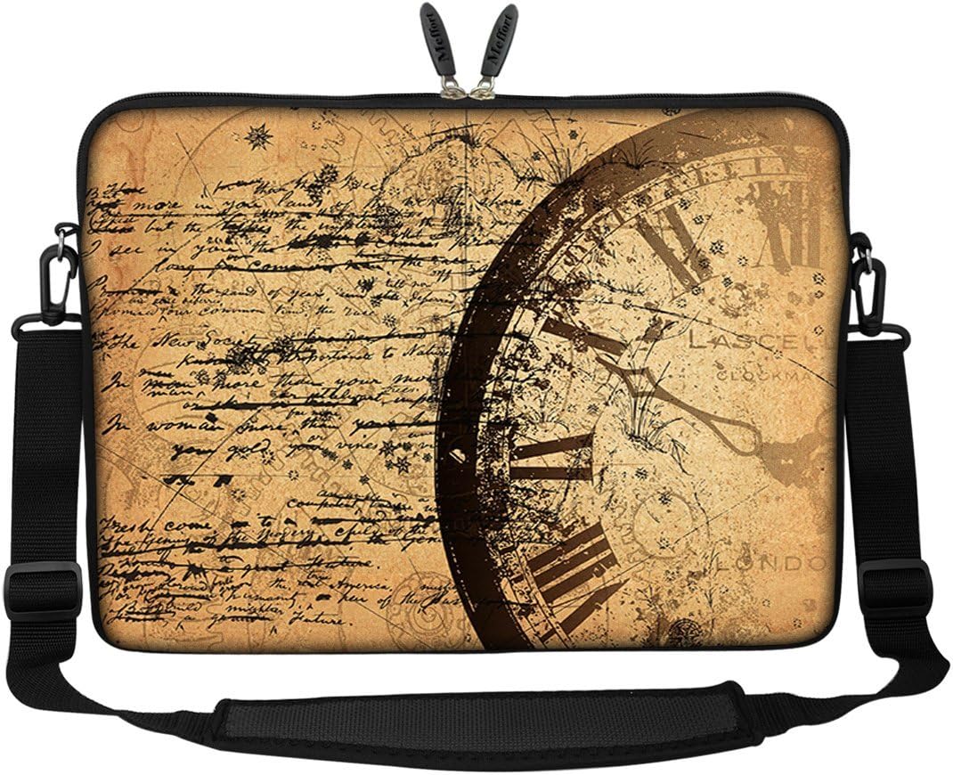 Meffort Inc 15 15.6 inch Neoprene Laptop Sleeve Bag Carrying Case with Hidden Handle and Adjustable Shoulder Strap - Clock