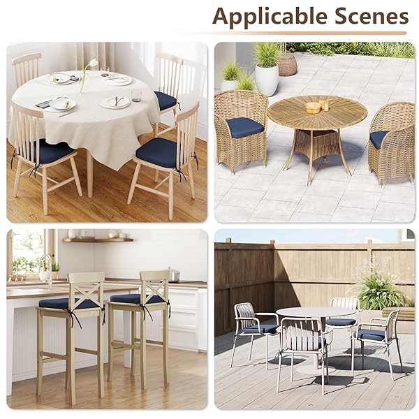 C-HOPETREE INDOOR OUTDOOR DINING CHAIR CUSHIONS WITH TIES, SEAT PADS FOR KITCHEN WITH WASHABLE COVER AND NON-SLIP BOTTOM, HIGH-RESILIENT FOAM, WATERPROOF, 17″ X 16″ X 2″, NAVY BLUE, SET OF 8