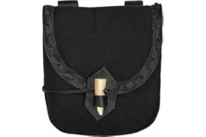 Mythrojan Belt Pouch Viking Leather Belt Bag Medieval Bag Renaissance Costume Accessories LARP Waist Bag Cosplay Coin Purse Antique Vintage Coin Pouch (Black Cotton, 8" x 7")