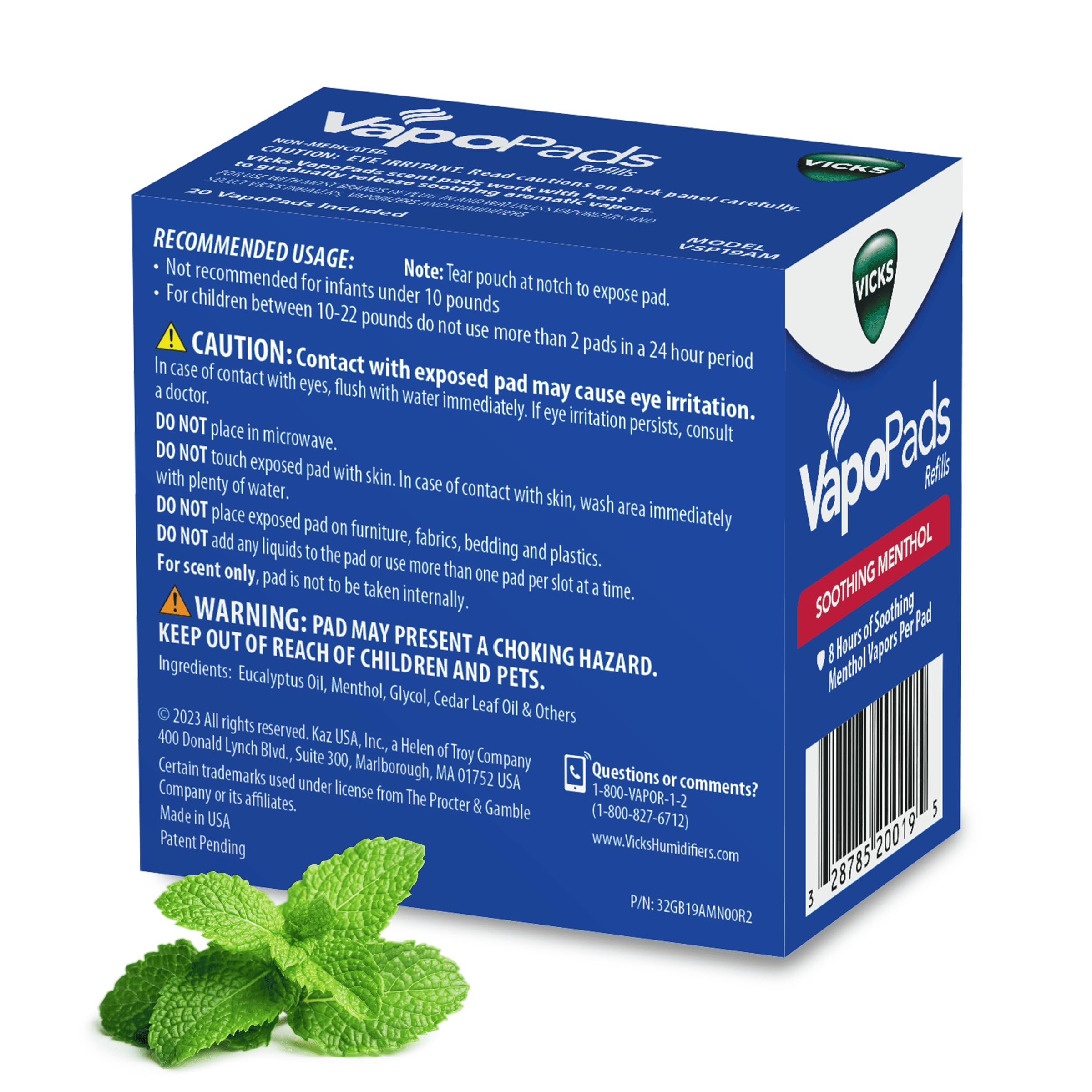 Vicks VapoPads Original Menthol Scent - Vapor Pads Refill for Vicks Humidifiers and Steam Inhalers, Scent Pads for Congestion and Cough Relief, 20-Pack, Box Color May Vary