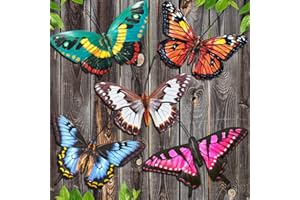 EOORAU Metal Butterfly Wall Decor - 5 Pack Lifelike Butterflies Wall Art Sculpture Hanging Decorations for Indoor or Outdoor, Yard Patio Fence Garden Decoration, Mother's Day Gift