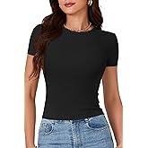 LYANER Women's Basic Crewneck Fitted Short Sleeve Going Out Crop Top Tee T-Shirt