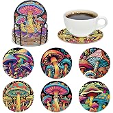 INCOK Mushroom Diamond Painting Coasters - 6 PCS DIY Diamond Art Kits Non Slip Coaster with Holder for Drinks Coffee Art Craft Supplies Birthday for Adults Women Beginners