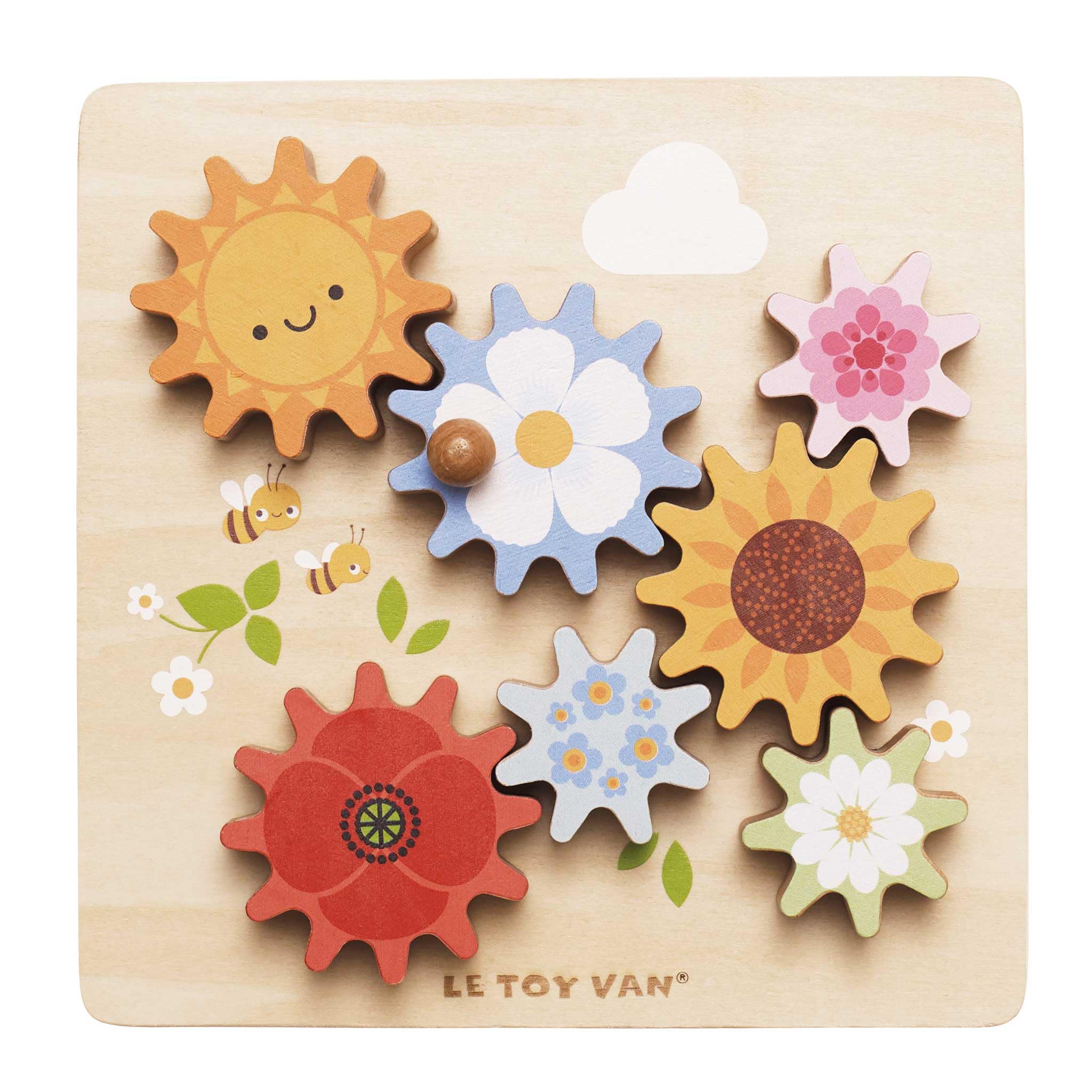 Le Toy Van - Petilou Wooden Educational Montessori Gears & Cogs 'Busy Bee Learning' Toy | Sensory Activity Toy for Toddlers Age 1 Year Old +