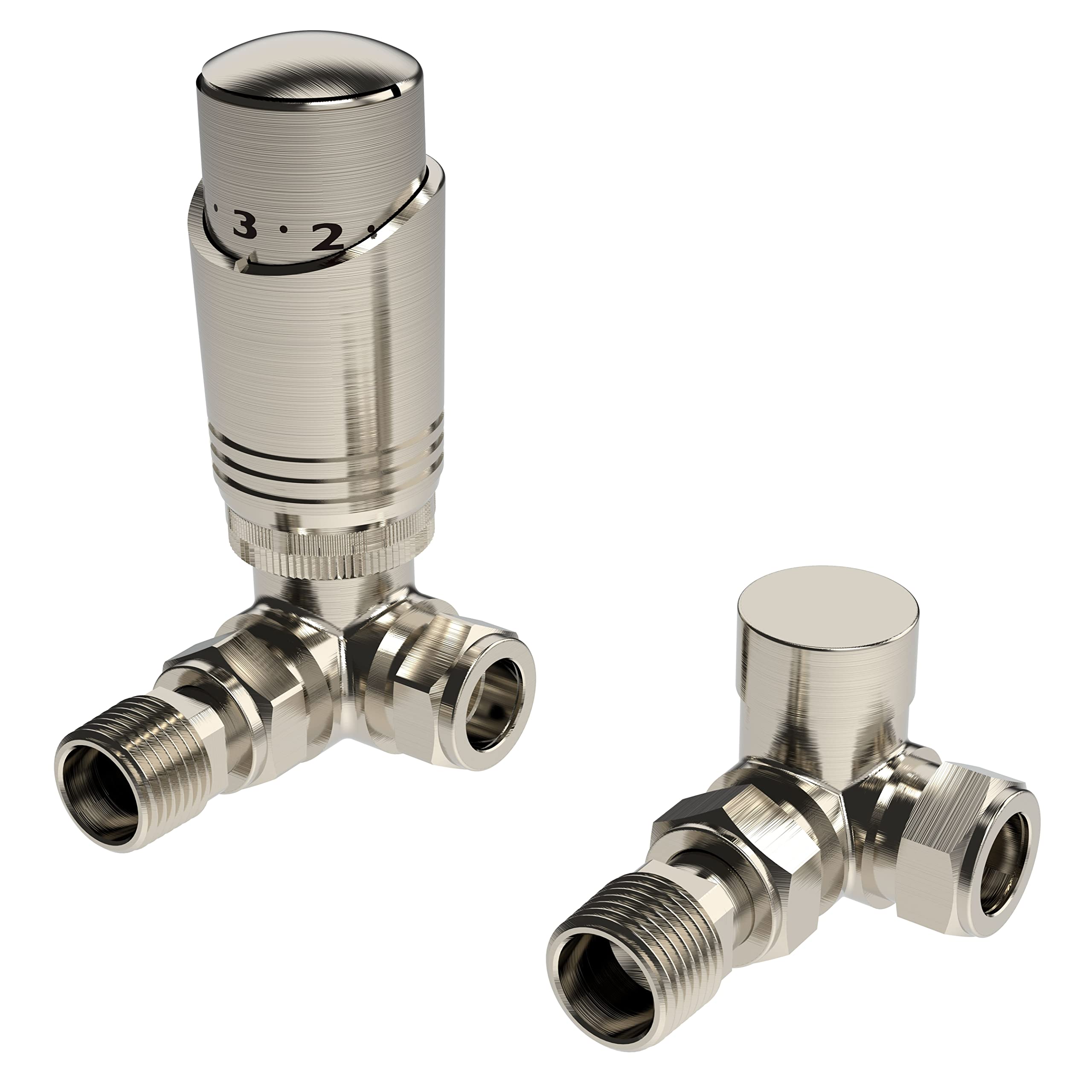 Brushed Nickel Thermostatic Radiator Valve Angled TRV Corner Radiator Thermostat Valves (Corner)
