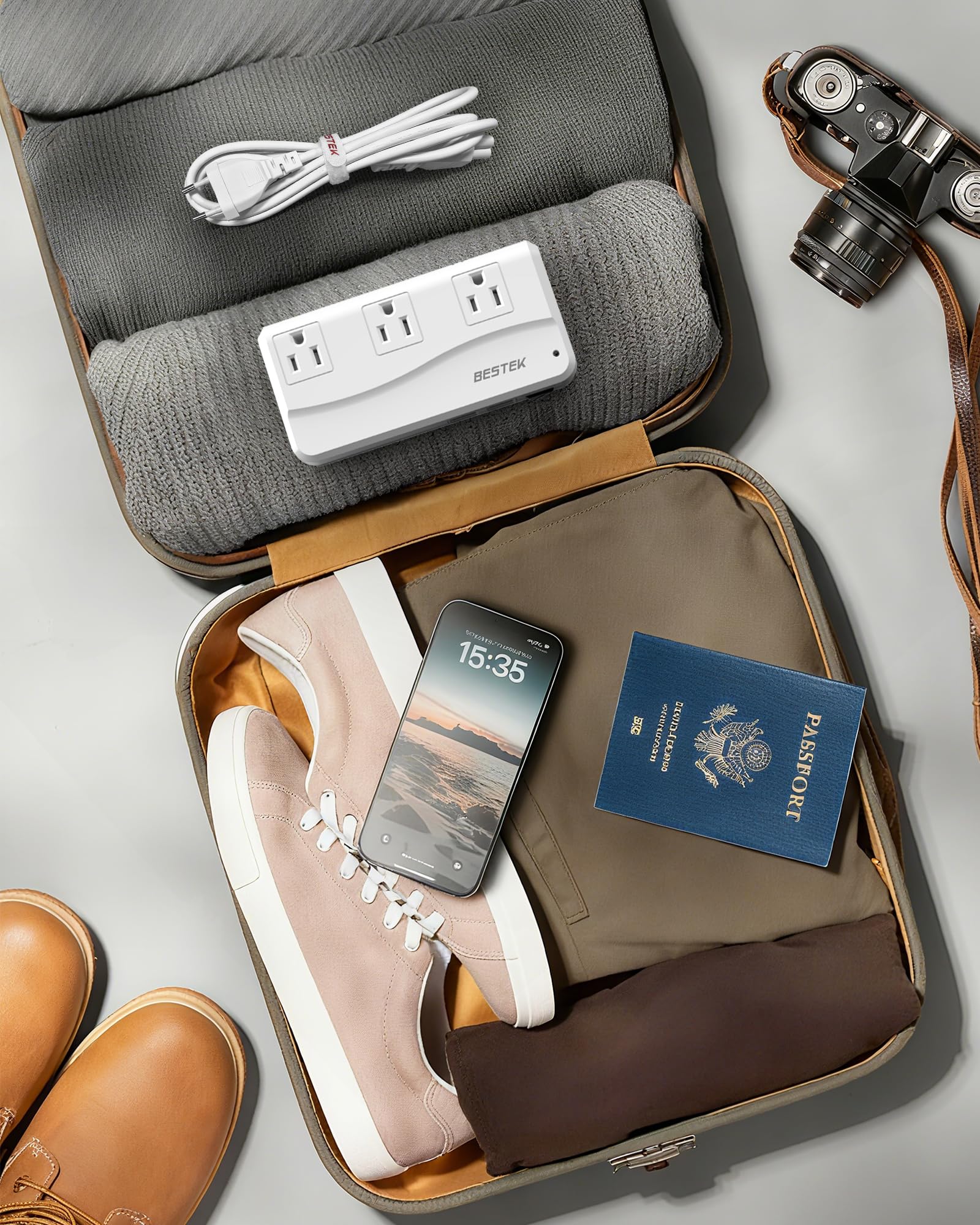 BESTEK 220v to 110v Voltage Converter, US to Europe Converter for Hair Straightener/Curling Iron, Power Converter for European Travel, (EU/UK/AU/JP/India/South Africa Universal Plug Adapter)