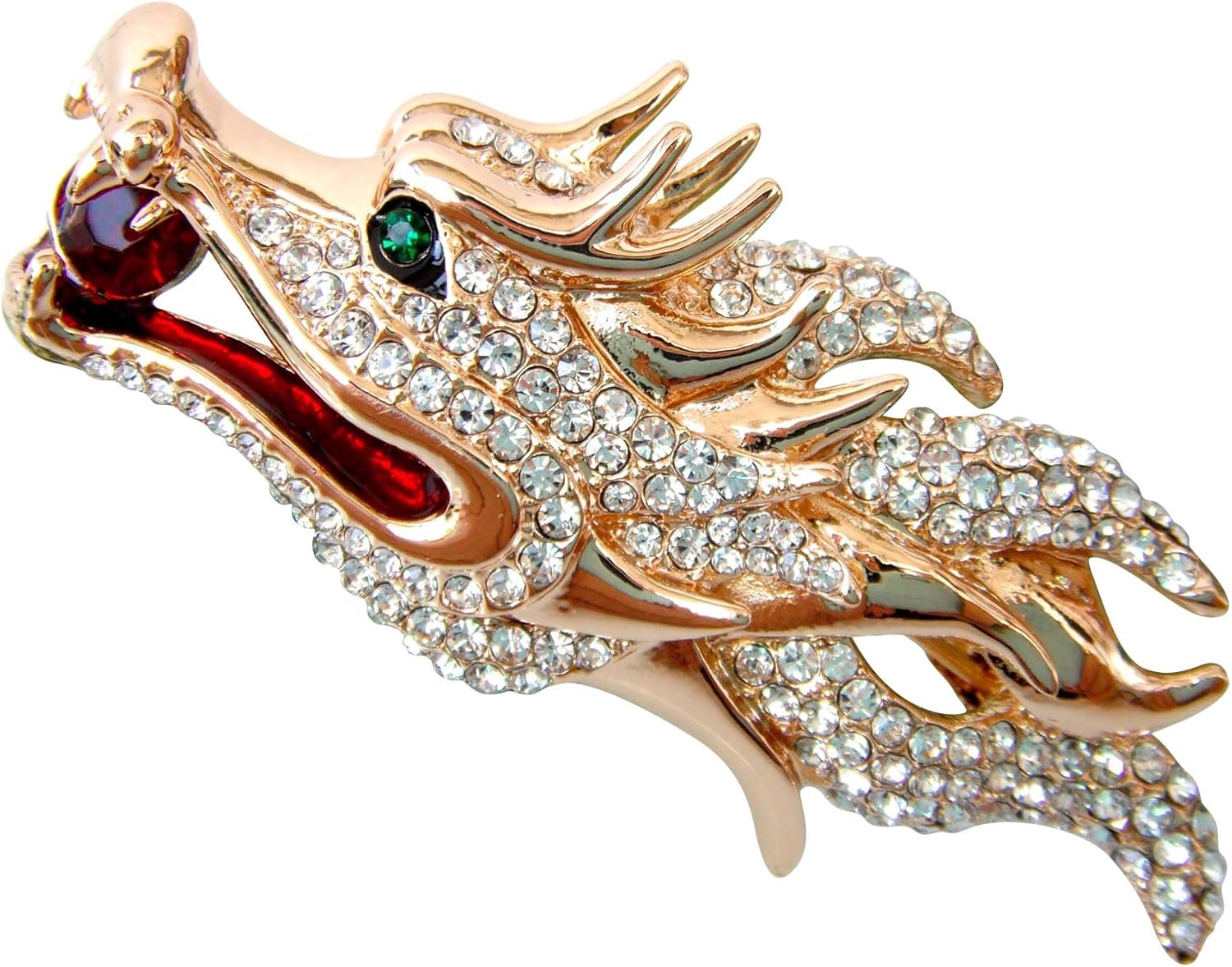Navachi 18k Gold Plated White Crystal Dragon Head Az7968b Brooch Pin