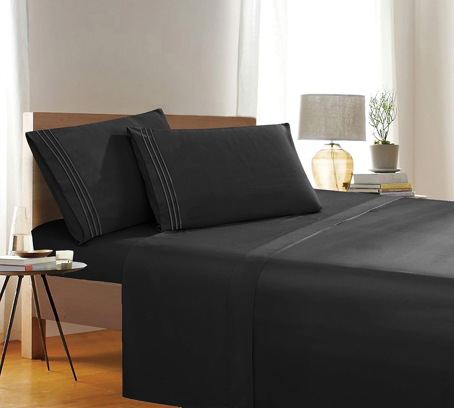 Elegant Comfort 1500 Thread Count Wrinkle & Fade Resistant Egyptian Quality 4-Piece Bed Sheet Set Ultra Soft Luxurious Set Includes Flat Sheet, Fitted Sheet and 2 Pillowcases, Full Size, Blackout: Home & Kitchen