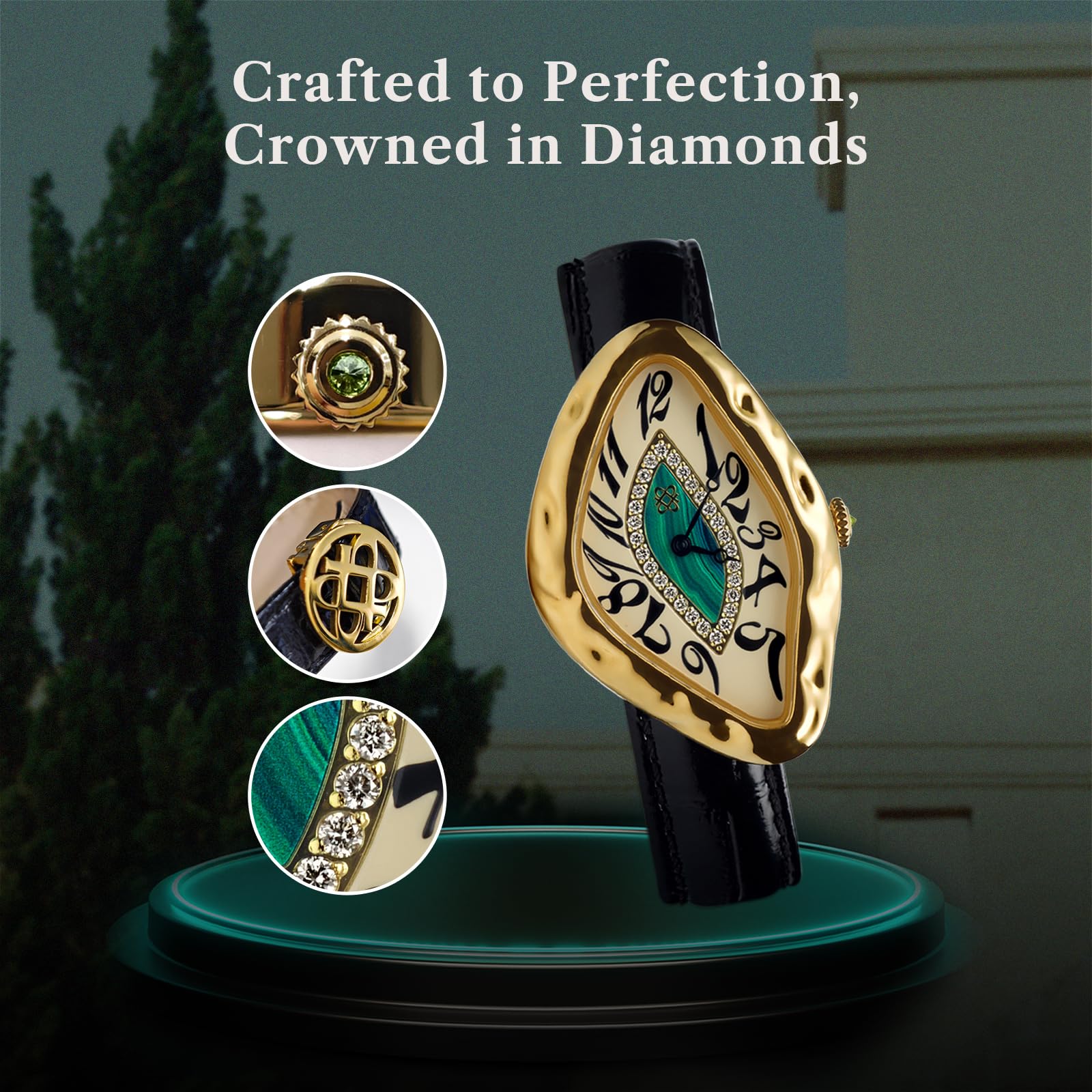 PASCAL Paradoxe Diamond Watch for Men Women, Swiss Quartz Luxury Dress Watch with Leather Strap, Gold Stainless Steel Case, Lab-Grown Diamonds & Sapphire Crystal, 3ATM Water Resistant