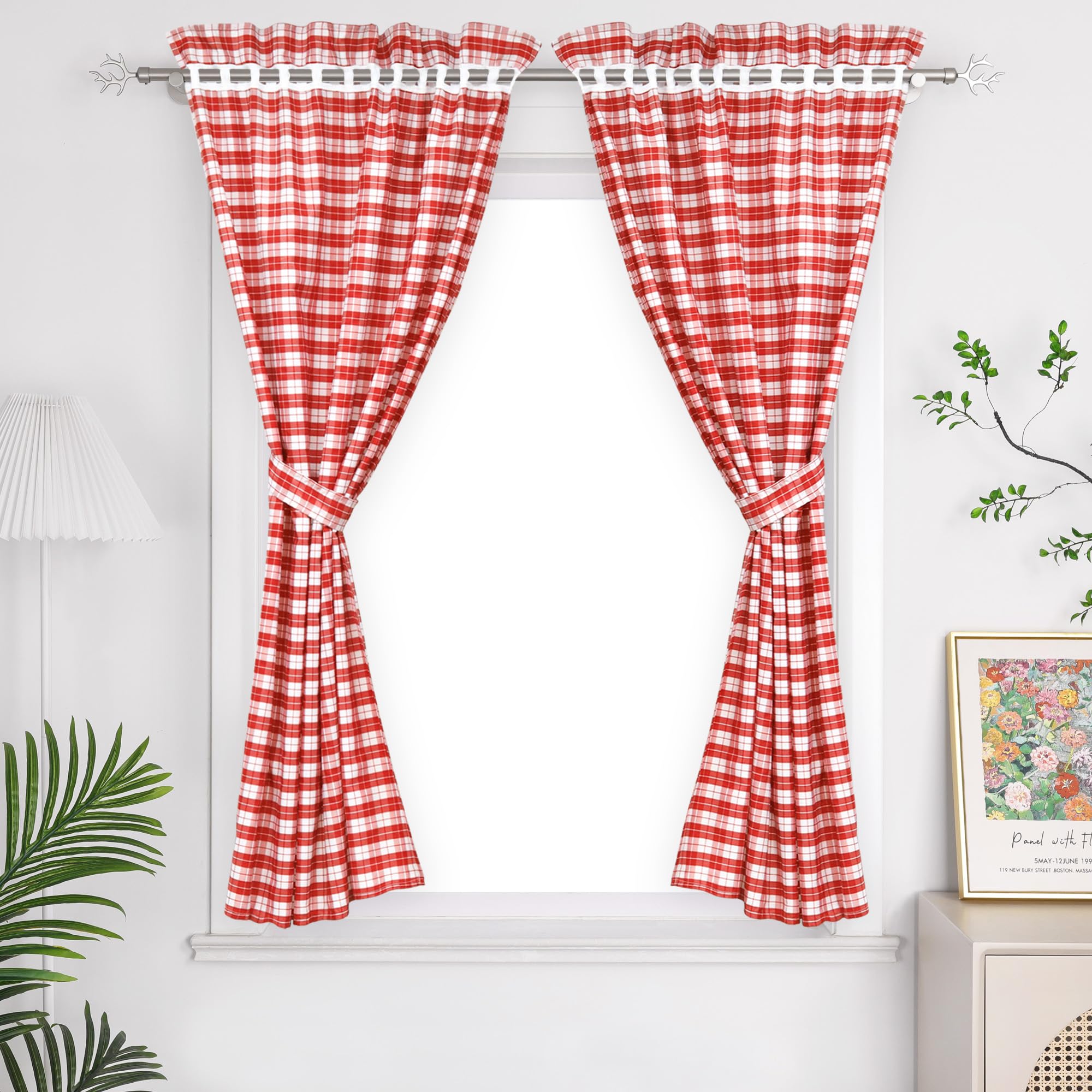 Yujiao Mao Set of 2 Blackout Curtains with 2 Tie Backs Country House Style, Polyester, Red, BxH 80x120 cm