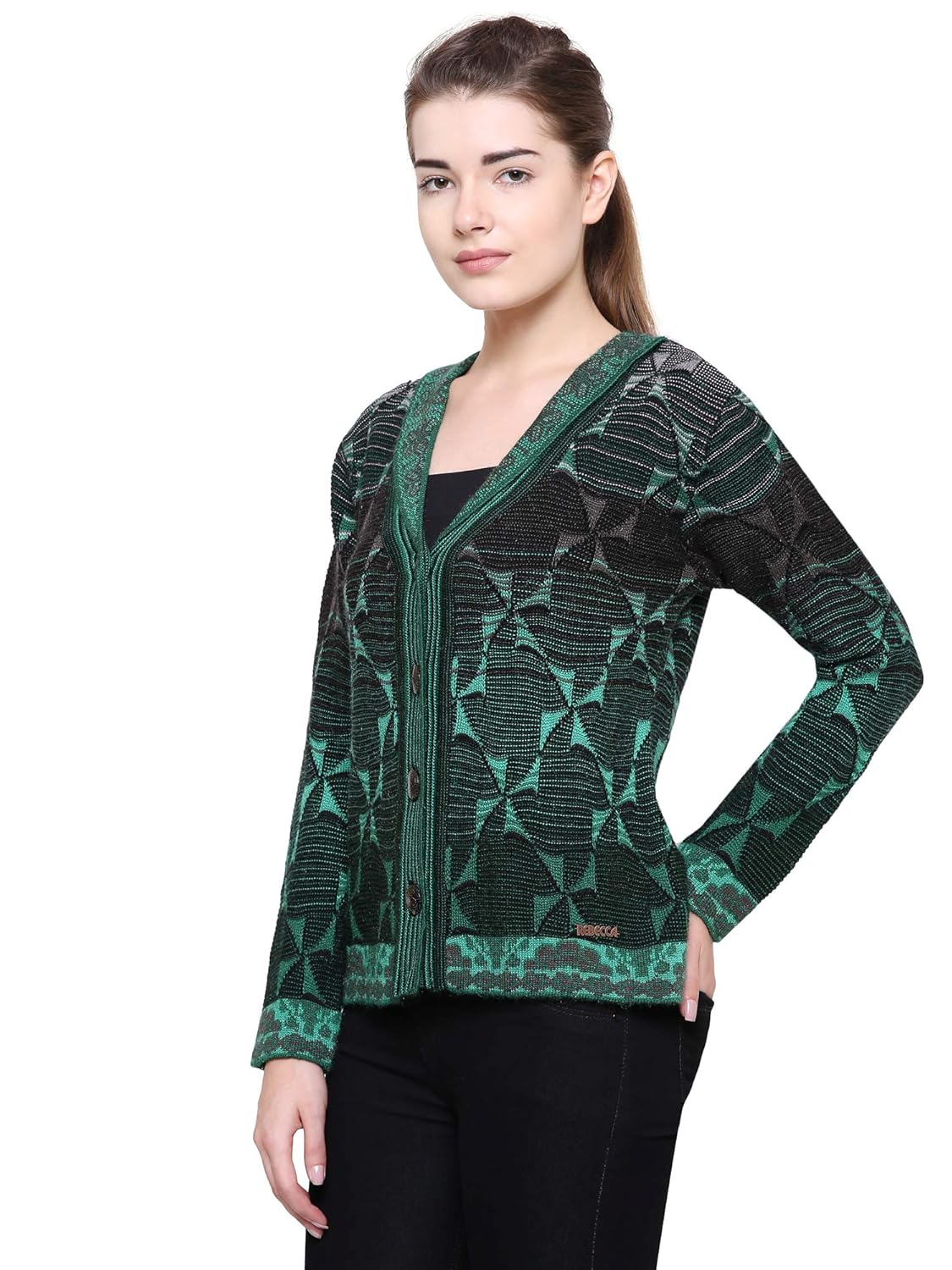 rebecca women's woolen buttoned cardigans (green, free size bust 38 inch)