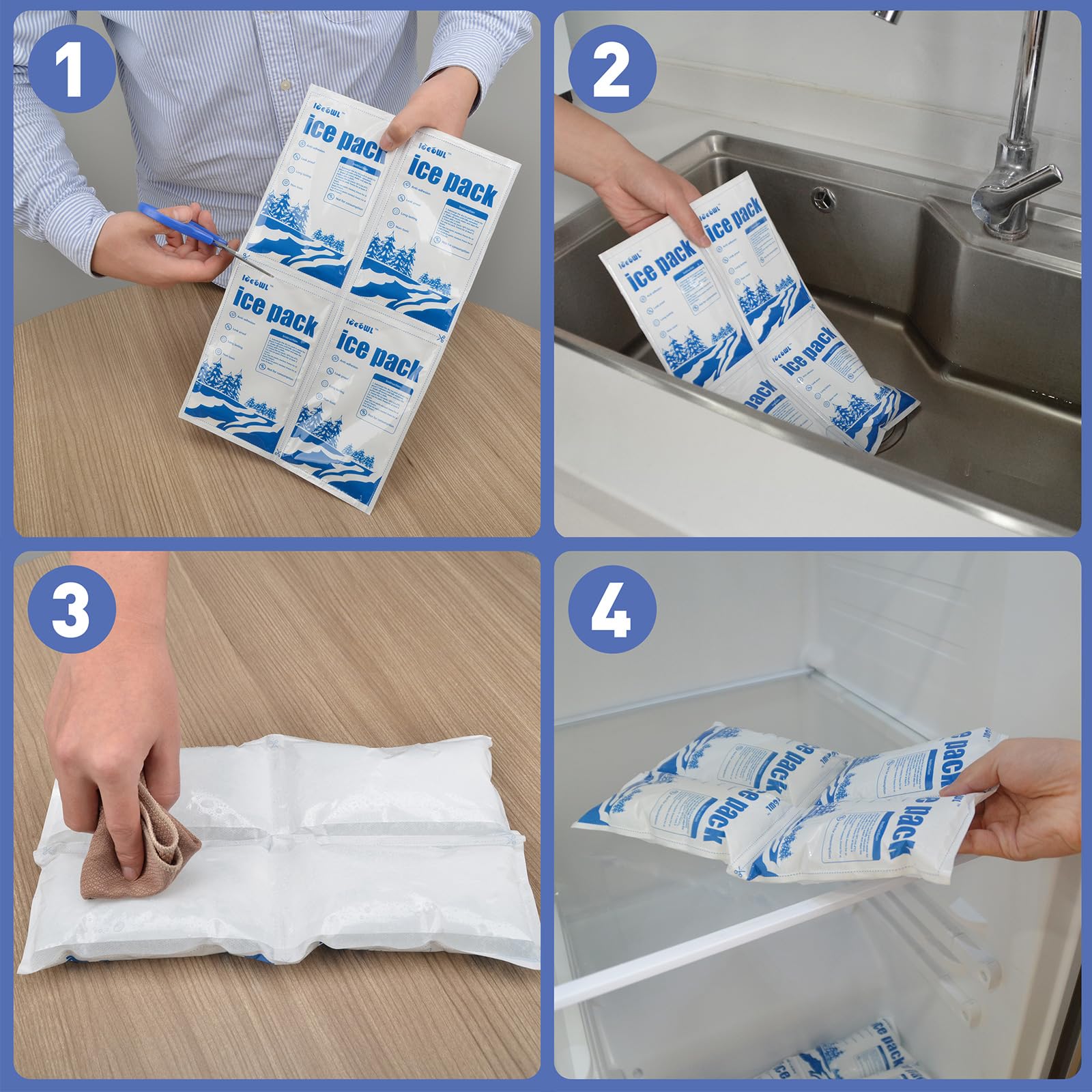 Dry Ice Packs for Shipping Non-Stick for Food TUV and SGS Tests Double-Sided Absorption Long Lasting Shipping Cold Packs for Coolers Lunch Bags Freezer