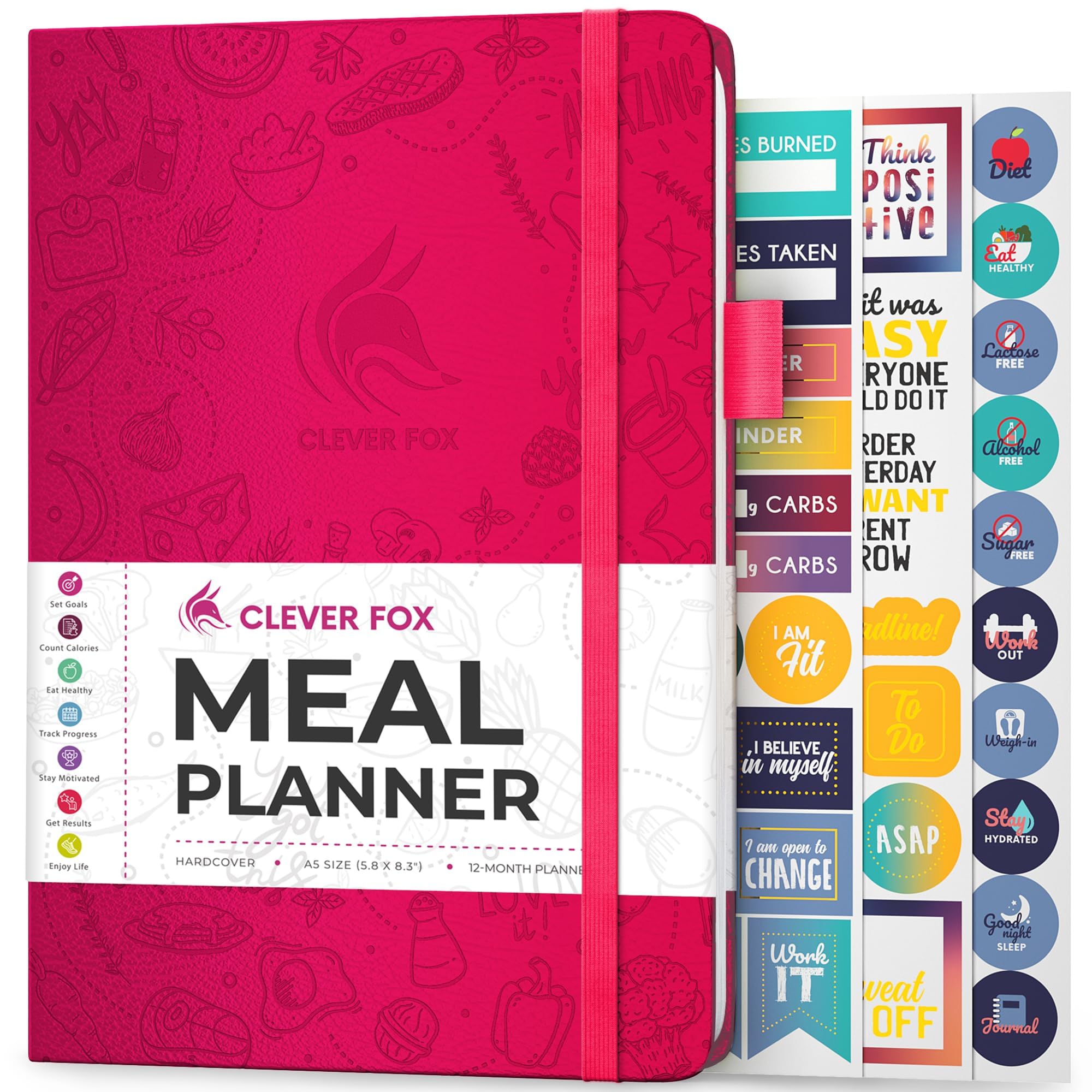 Clever Fox Weekly Meal Planner - Weekly & Daily Meal Prep Journal with Shopping and Grocery Lists for Menu Planning, Healthy Diet & Weight Loss Tracking (Fuchsia, A5 (14.5 x 21cm))