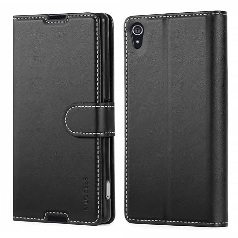 Mulbess Business Style Ledertasche im Ständer Book Case / Kartenfach für Sony Xperia Z2 Tasche Hülle Leder Etui,Schwarz