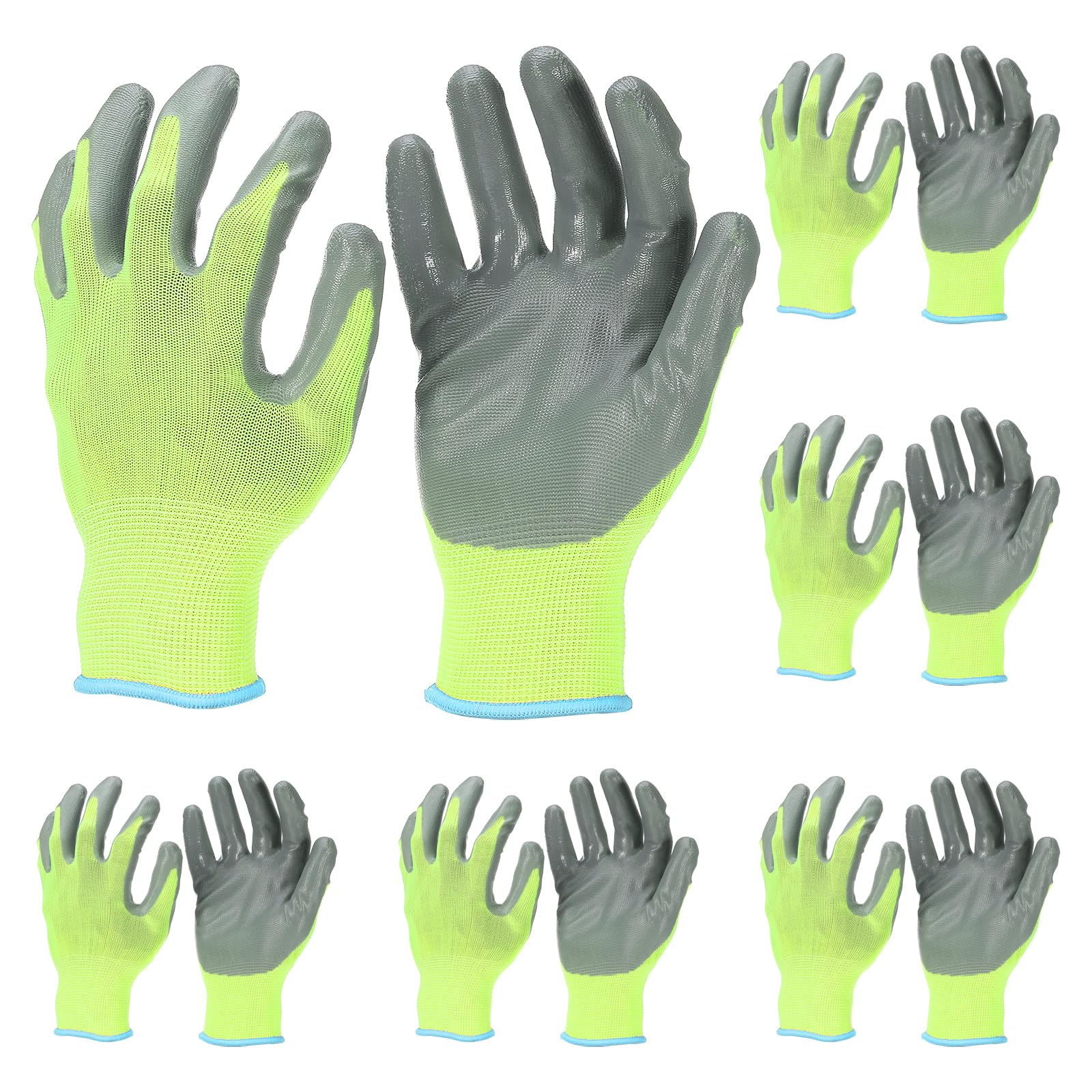 PATIKIL Safety Work Gloves Nitrile Coated, 6 Pair Non-slip Gardening Gloves Seamless Knit Working Gloves with Grip for Women Men Warehouse, Green, X-Large Size