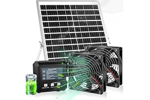 TARKARI Solar-Powered Exhaust Fan with Battery & Smart Sensing – 25W Solar Panel, 2 * 4.7" Fans, 3 Modes, IP65 Waterproof | Ideal for Chicken Coop, Dog House, Shed, Greenhouse, Outside
