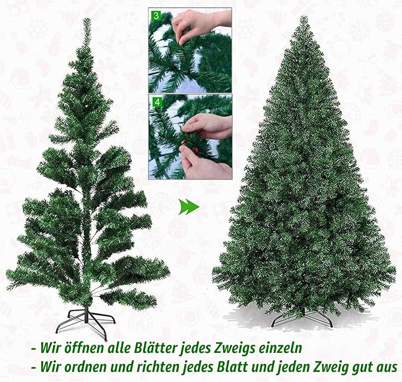 Künstlicher Weihnachtsbaum mit extra gefüllten Lamettablättern, 150–300cm Tanne mit Metallstütze (Grün, 180cm 617Tips) — Foto 5 von 6