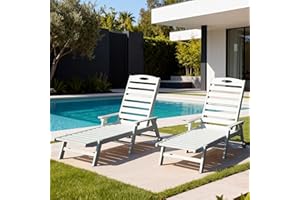 Domi Outdoor Lounge Chairs Set of 2, HDPE Pool Chaise Lounge Chairs for Poolside, Pool Loungers for Outside, Patio, Sunbathin