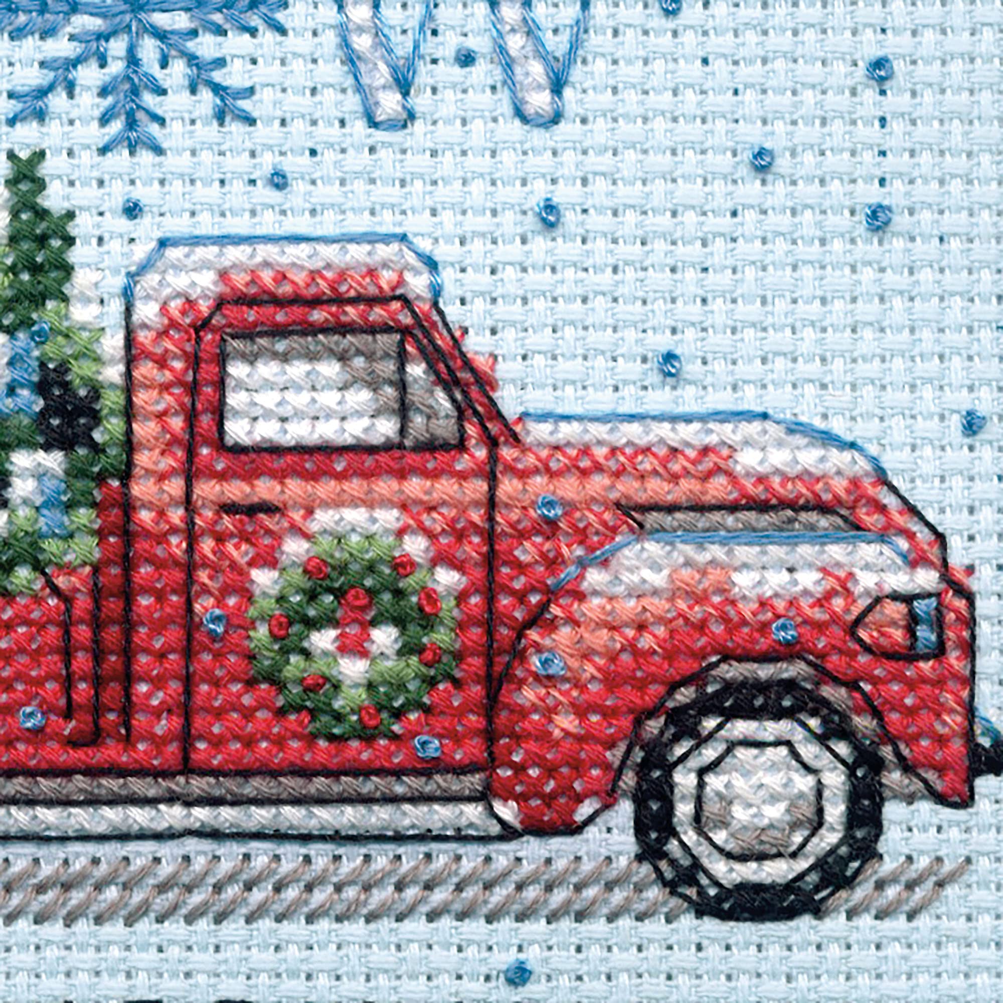Dimensions 72-09005 Holiday Family Truck Christmas Counted Cross Stitch Kit for Beginners, 6