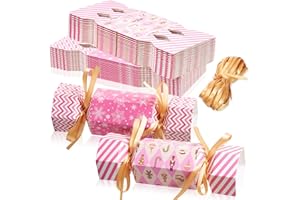 Xinnun 50 Packs Christmas Cracker Kit No Snap Xmas Party Table Favors Snowflake Reindeer DIY Christmas Party Cracker Candy Boxes for Holiday Dinner Decoration Gift(Pink Style)