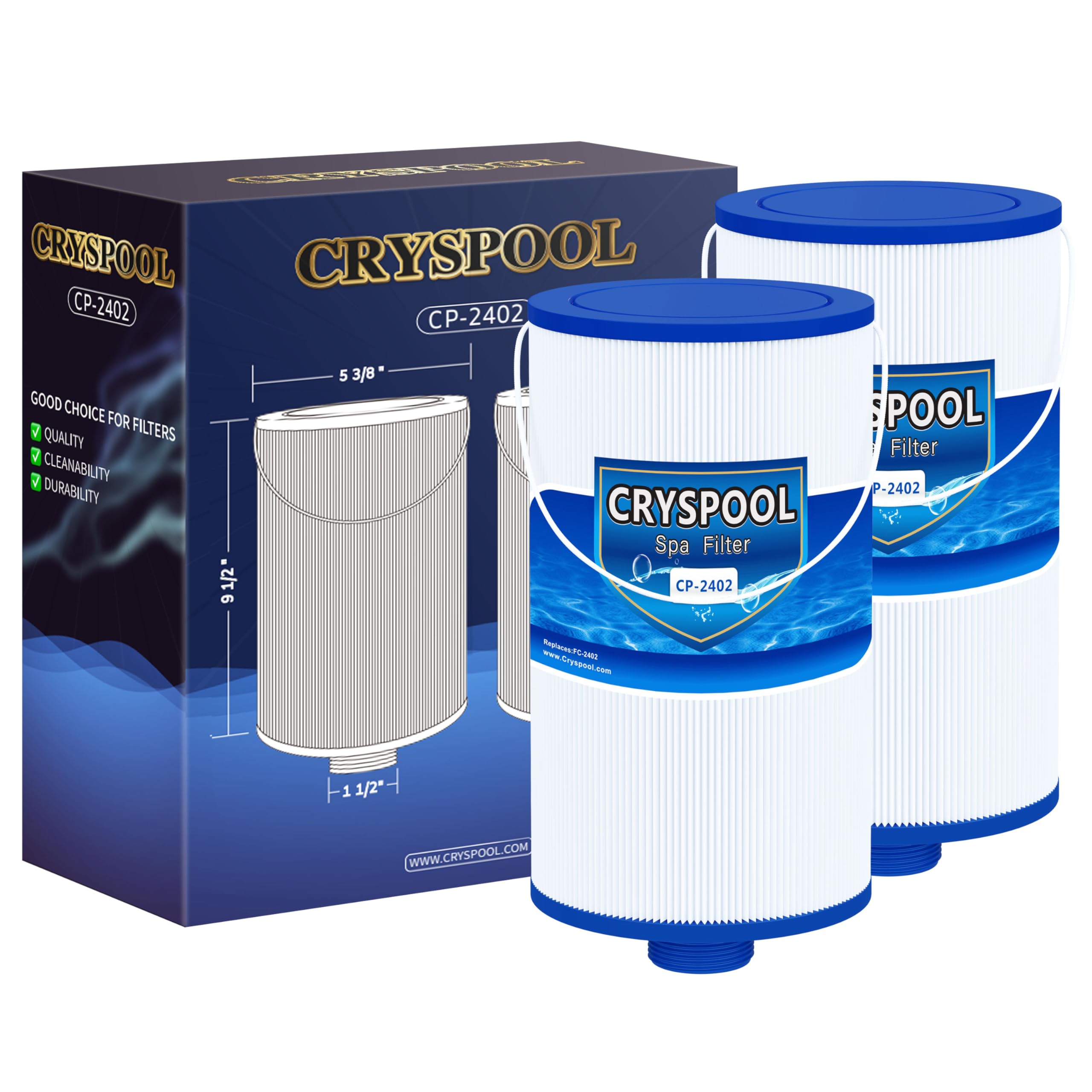 Photo 1 of Cryspool® 2402 Filter Compatible with Watkins 303279(not 303263), FC-2402, Free Flow and Lifesmart Hot Tub Filter, 1 1/2" Finer Thread Spa Filter Cartridge, 2 Pack