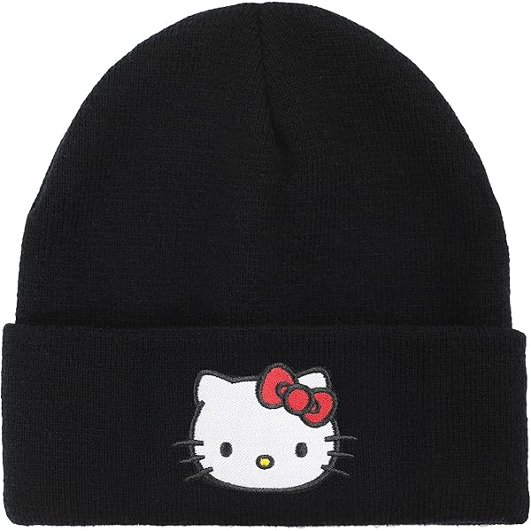 Hello Kitty Beanie Hat, Women's Acrylic Cuffed Knitted Winter Cap