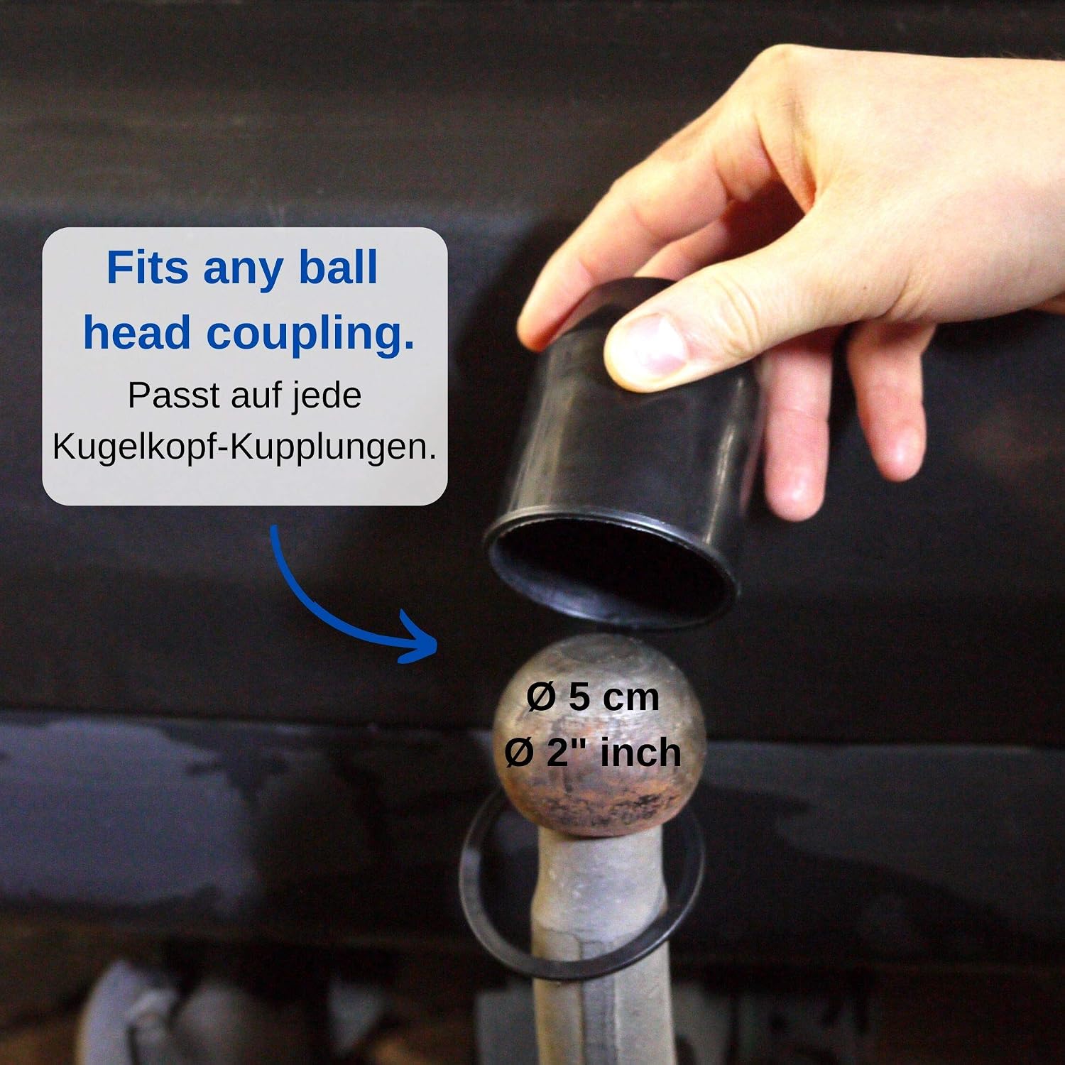 Trailer Hitch Ball Cover, 1 pc, for ball head hitches with up to diameter 50 mm (2" inch), does not get lost, Tow Bar Cover - Image 3