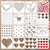16 Pieces Reusable Heart Stencils for Crafts | Mixed Media Geometric Stencils for Painting on Canvas, Scrapbook, Paper, Fabric, Pillows, Card Making