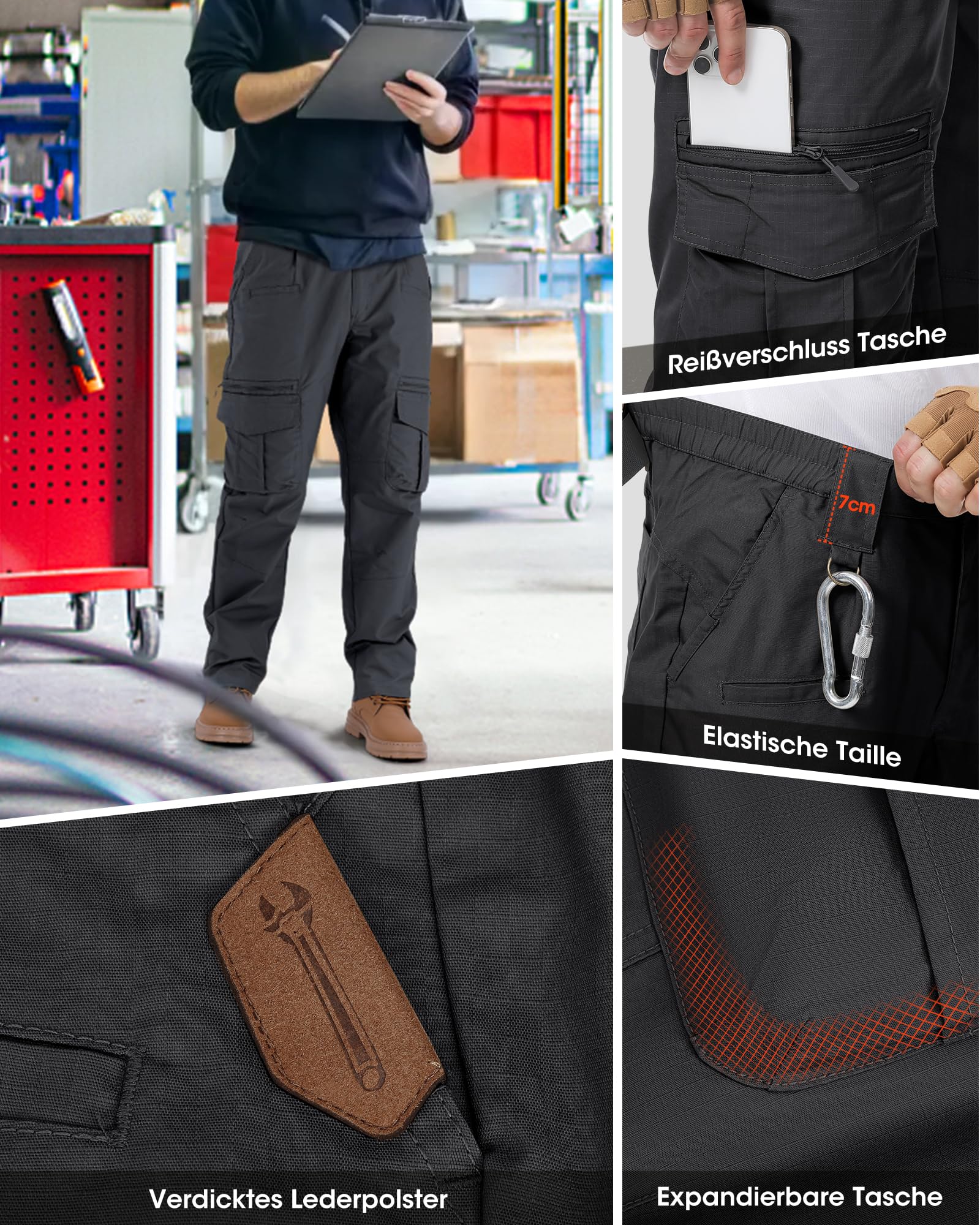 IGOLUMON Arbeitshosen Männer Cargohose Herren Stretch mit Vielen Taschen Outdoorhose Taktische Hose Herren mit Halbelastischer Bund 4