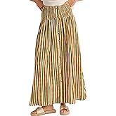 InterNos Womens Striped Maxi Skirt Trendy Front Buttons Elastic Waistband A-Line Boho Long Skirt with Pockets