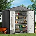 Gizoon Outdoor Storage Shed 8 x 6 FT, Galvanized Metal Garden Shed with Double Lockable Doors, Outdoor Storage Clearance for Backyard Patio Lawn-Dark Grey