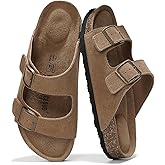 Project Cloud 100% Genuine Leather Flat Sandals For Women 2026 Cork Footbed Womens Sandals with Memory Foam and arch support Vacation Essentials Slides for Women Footwear (Venita)
