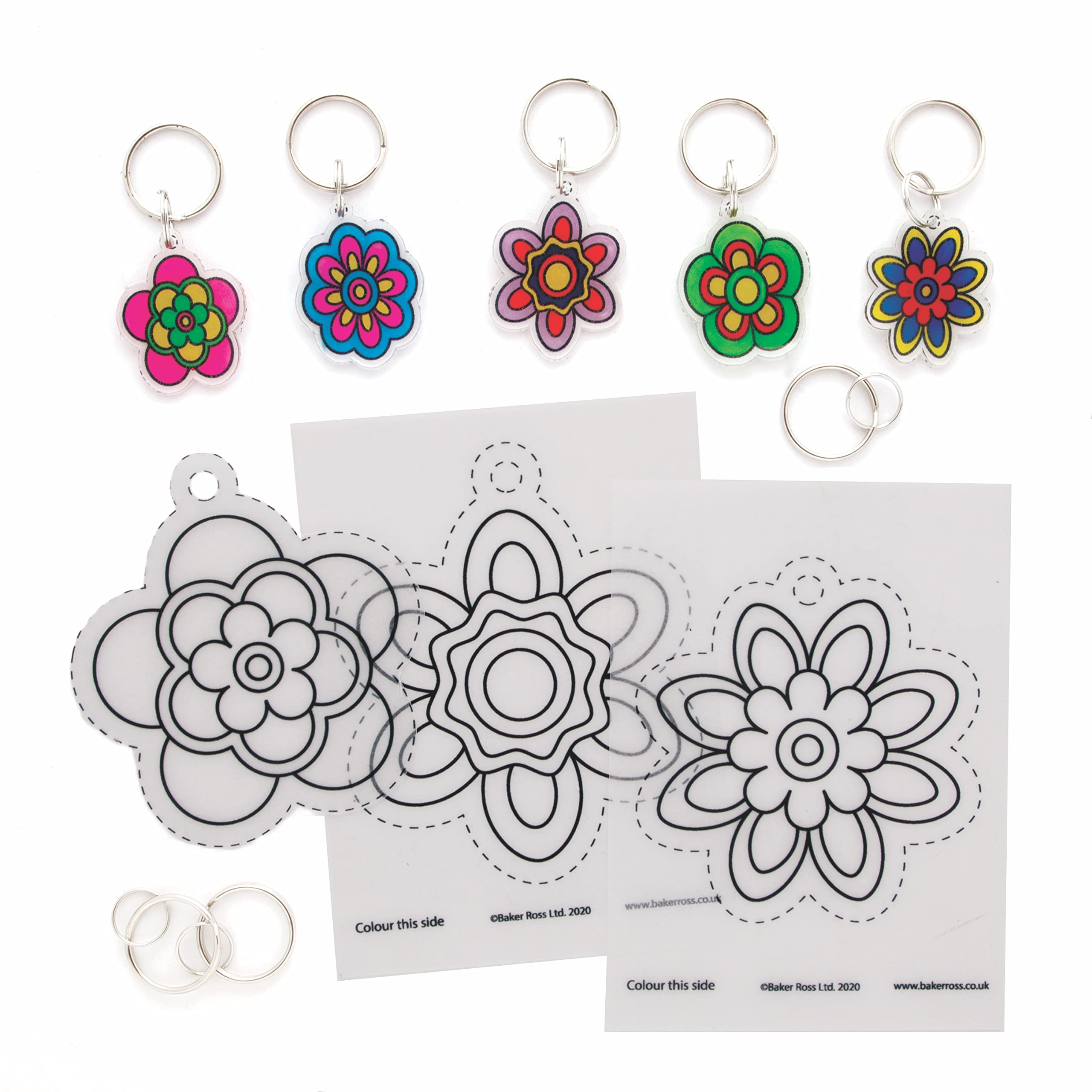 Baker Ross Flower Super Shrink Keyrings - Pack of 8, Creative Crafts, Craft for Kids (AX884)