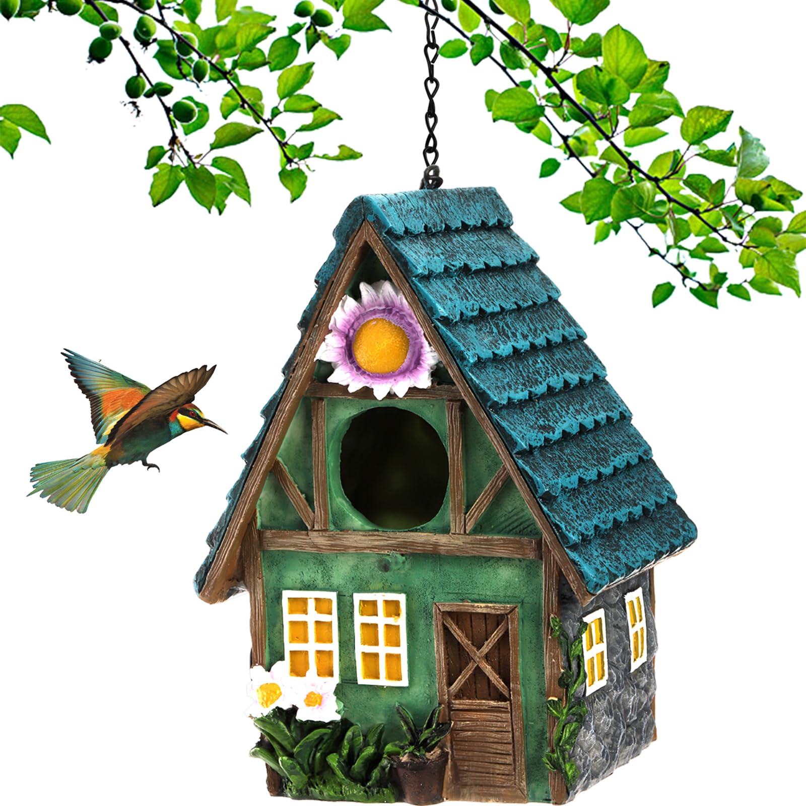 Photo 1 of WUWEOT Garden Bird House for Outdoors, Clearance Hanging Bird Nest, Colorful Decorative Cute Resin Birdhouses for Outside Indoors Garden Backyard Decor, Gift for Bird Lovers