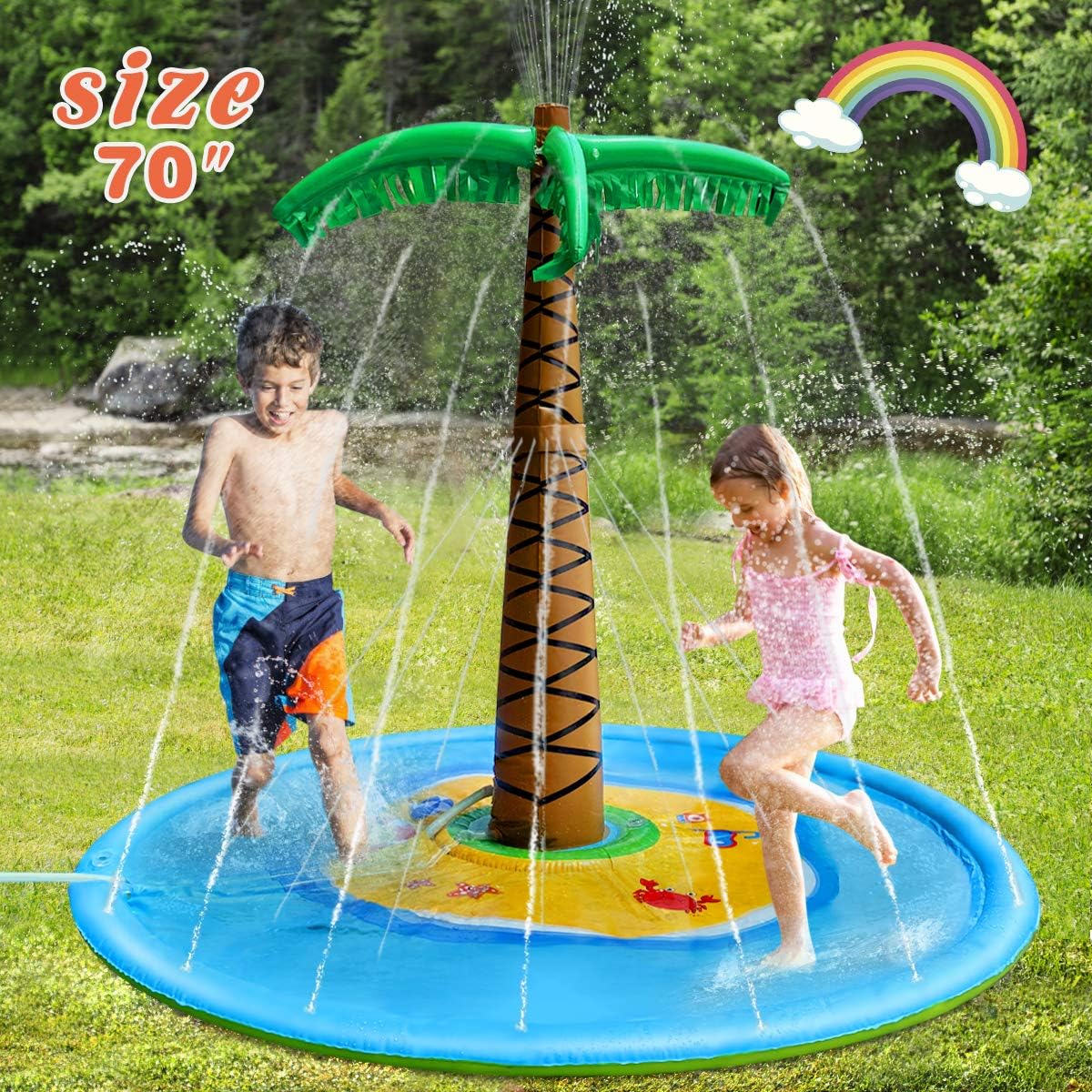 Sprinkler for Kids, Splash Pad, 70" Splash Sprinkler Pad for Kids Toddlers Dogs, Kiddie Baby Pool, Inflatable Water Toys With Coconut Palm Shape, Outdoor Swimming Wading Pool for Girls Boys Babies