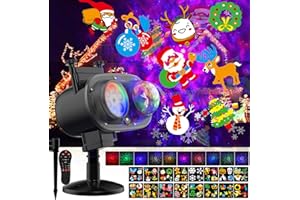 SUNBOX Christmas Projector Lights Outdoor, Holiday Projector With Remote Control Timer, 26 HD Effects (3D Ocean Wave & Patterns) Waterproof Landscape for Halloween Party Decorations
