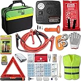 HolaKit 78-Piece Car Emergency Kit with Air Compressor and Jumper Cables | One organized kit supports tire inflation, battery assistance, towing, first aid, visibility, and basic safety needs