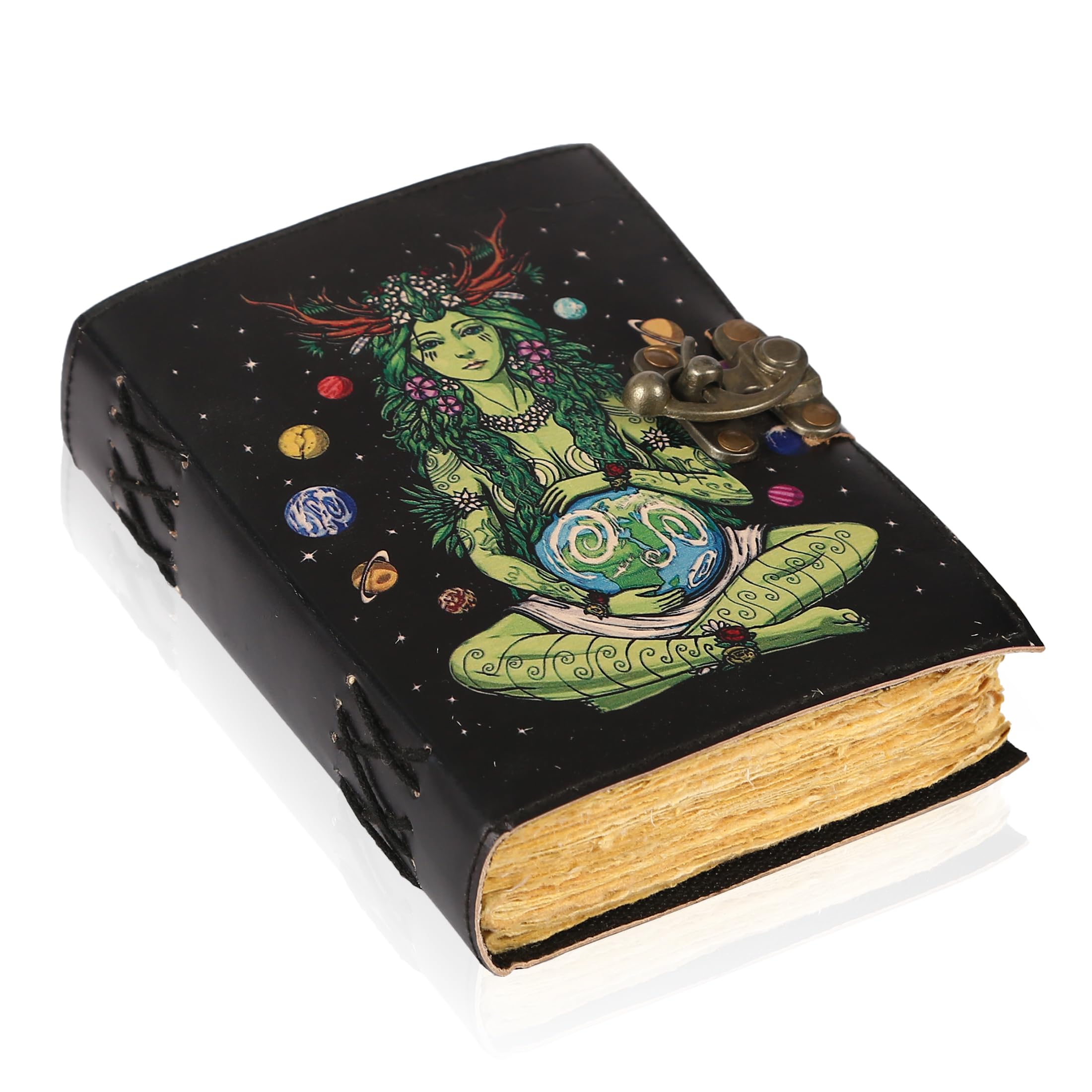 Photo 1 of TUZECH Book of Spells Mother Of Earth Leather Bound Journal Deckle Edge Paper Tree of Life Antique Embossed Bound Daily Notebook With Colorful Print Journal Antique Vintage Book for Men and Women