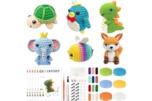 6 Pcs Crochet Kit for Beginners, DIY Craft for Adults, Great Gift for Crochet Lovers, Crocheting Animal Kits with Step by Ste