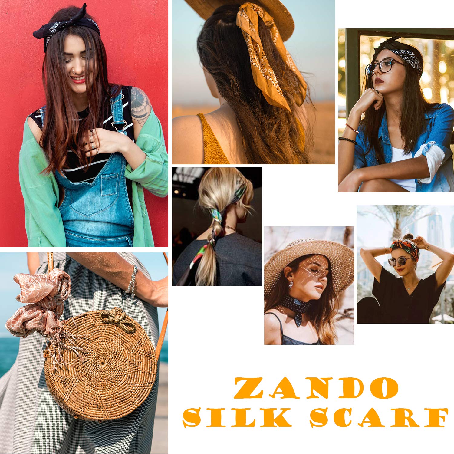 Zando Women's Satin Scarf Chiffon Neck Scarf Square Handkerchief Silk Hair Scarf Ribbon Head Scarf Neck Scarf for Women Zando Women's Satin Scarf Chiffon Neck Scarf Square Handkerchief Silk Hair Scarf Ribbon Head Scarf Neck Scarf for Women
