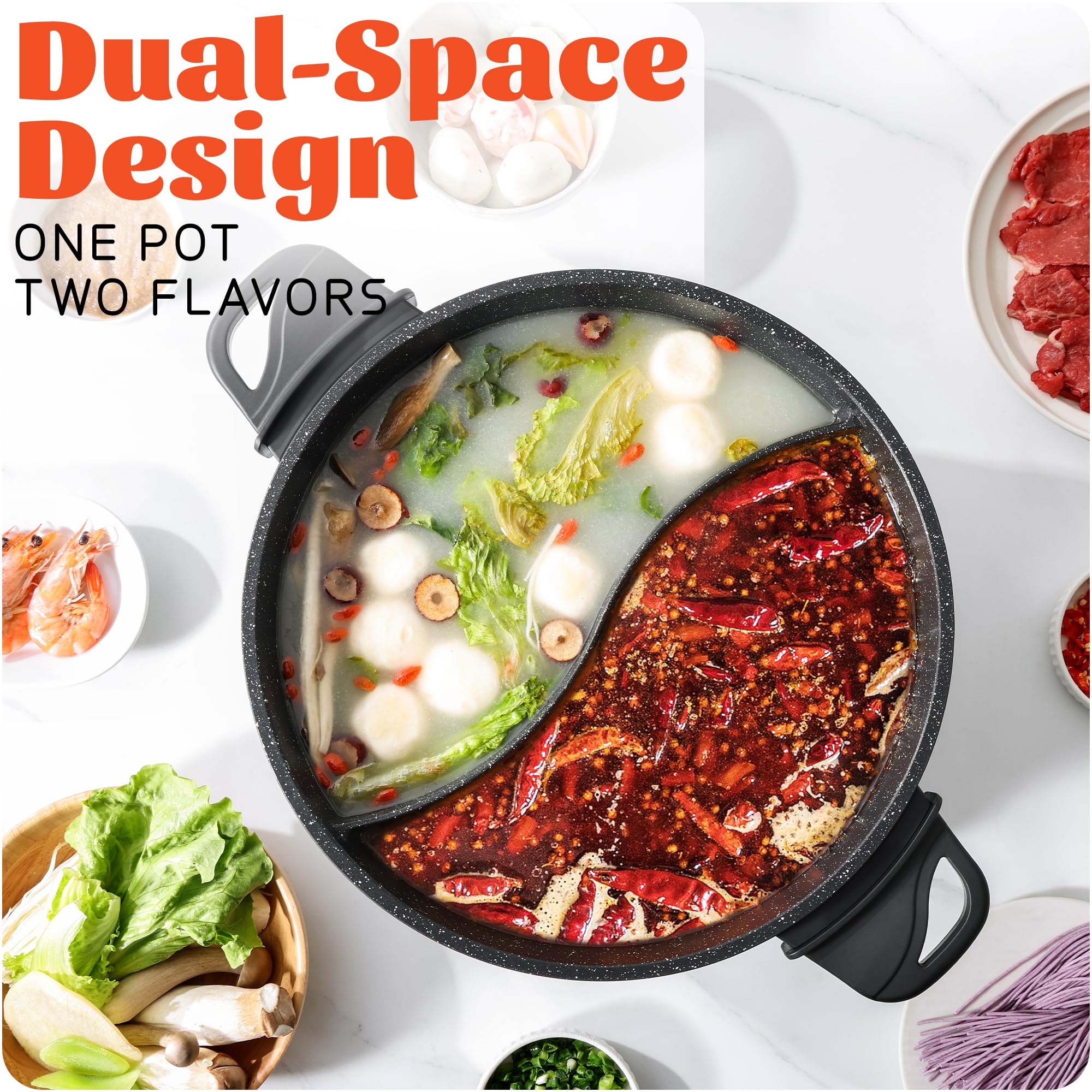4.5 QT Electric Hot Pot with Divider - Dual-Flavor Shabu Shabu Pot with Slow Cooker Function, 1500W, Ideal for Family Meals & Social Gatherings, Black