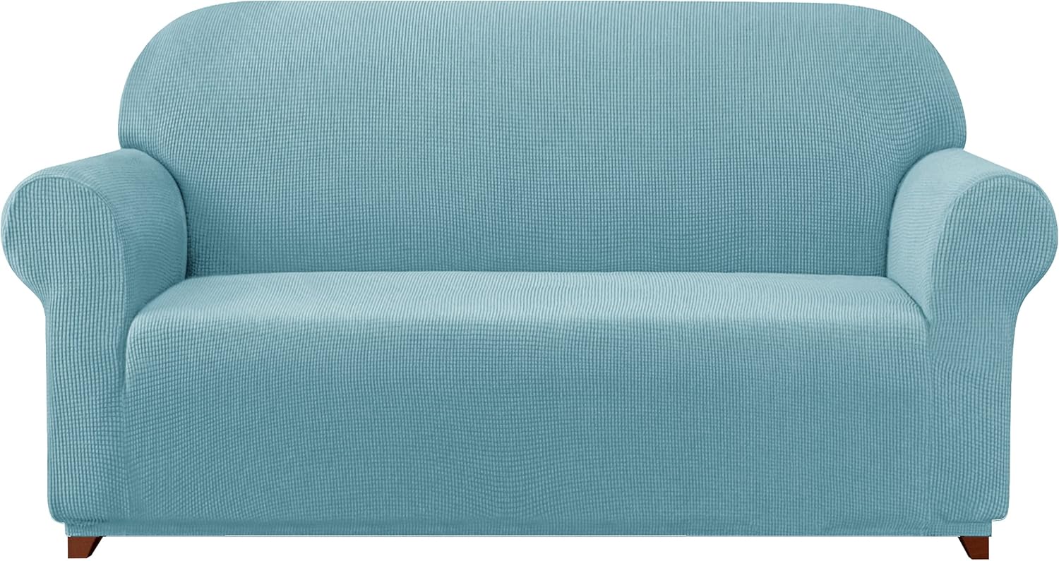 Slipcovers - subrtex Sofa Cover 1-Piece Stretch Couch Slipcover Soft Couch Cover Washable Furniture Covers, Jacquard Fabric Small Checks(Steel Blue,X-Large)