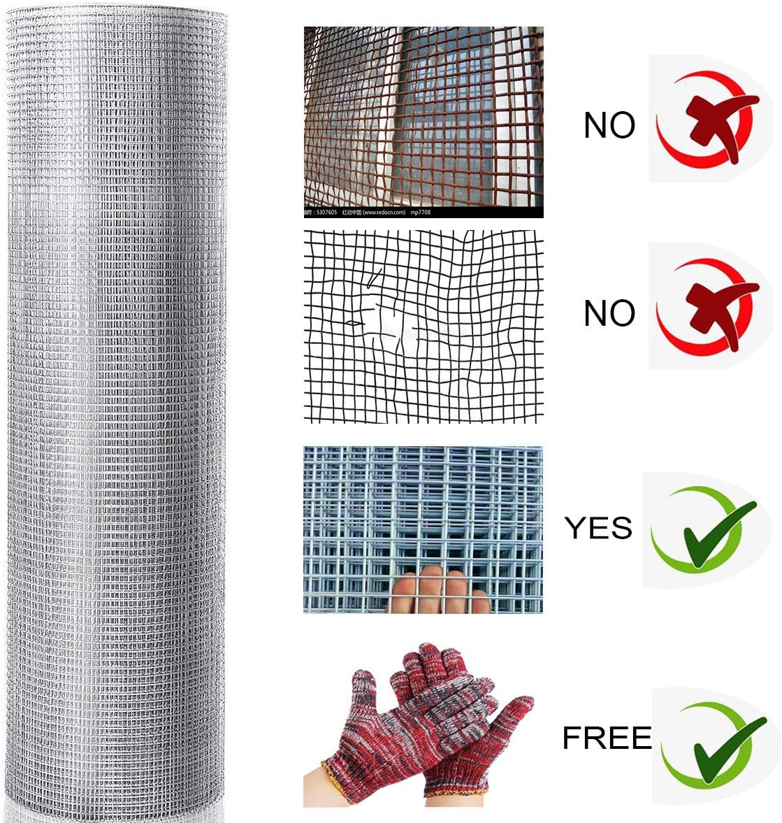 Nueve Deer Hardware Cloth 1/2 Inch 19 Gauge 36''x100' Galvanized After Welding Fence Mesh Roll Garden Plant Supports, Tree Guards, Drains, Gutters, Windows Screen - - 