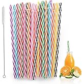 Dxlam 25 PCS Plastic Straws, 9" Reusable Plastic Straws with 1 Brushes, 8 Colors Replacement Drinking for Tumblers, YETI, Jar