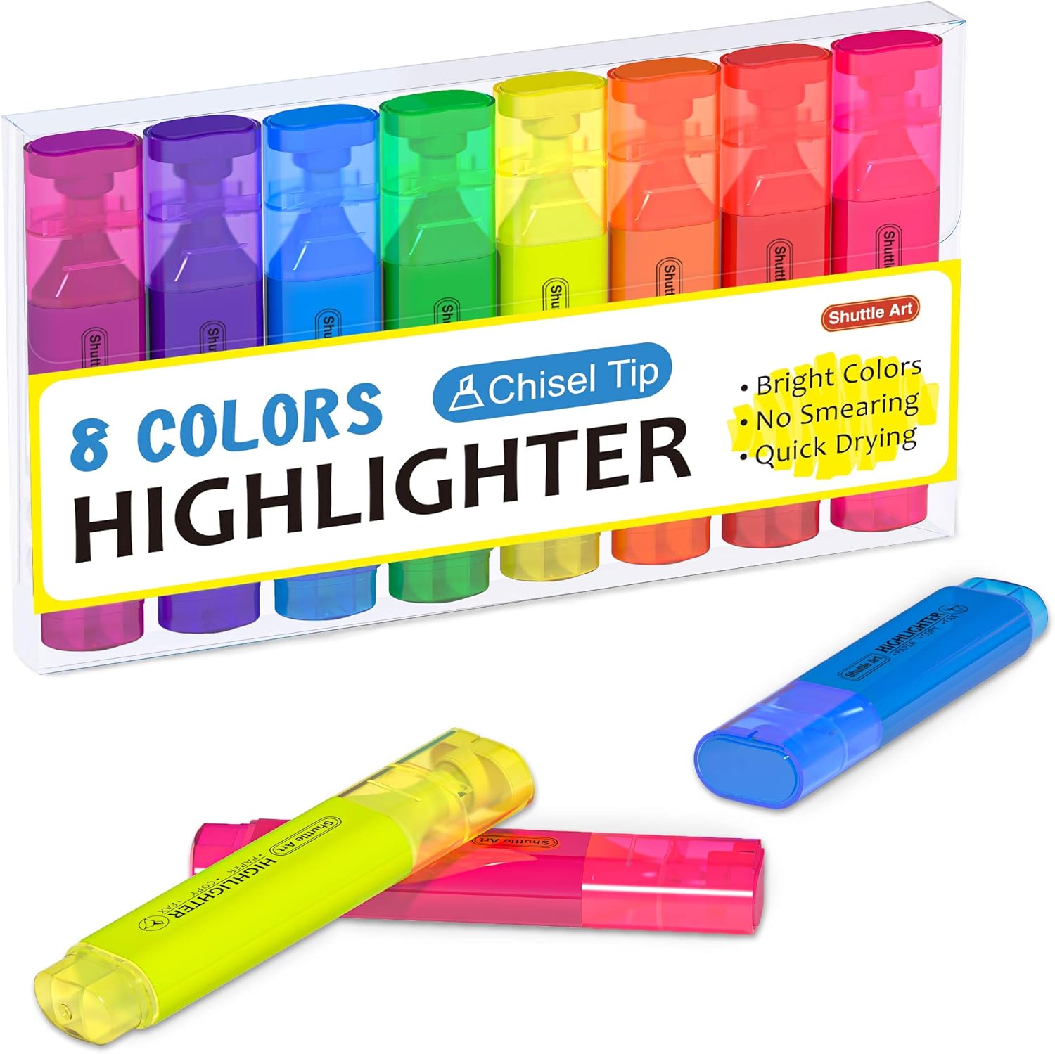Highlighters, Shuttle Art 8 Assorted Colors Highlighter Pens, Chisel Tip Dry-Quickly Non-Toxic Highlighter Markers for Adults Kids Highlighting in the Home School Office : Office Products