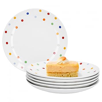 Van Well Porzellan 6er Geschirr-Set Serie Capri | weiß mit Dekor | Artikel wählbar, Service Serie Capri:Dessertteller 21cm