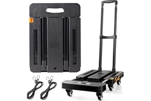 GOEHNER'S Heavy-Duty Foldable Dolly Cart Hand Truck (440 lbs), Portable Utility Trolley with 6 Wheels & 2 Elastic Ropes, Ideal for Luggage, Moving, and Shopping (Hand Truck)