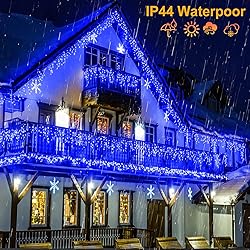 99ft Icicle Lights for Outside, Blue Christmas