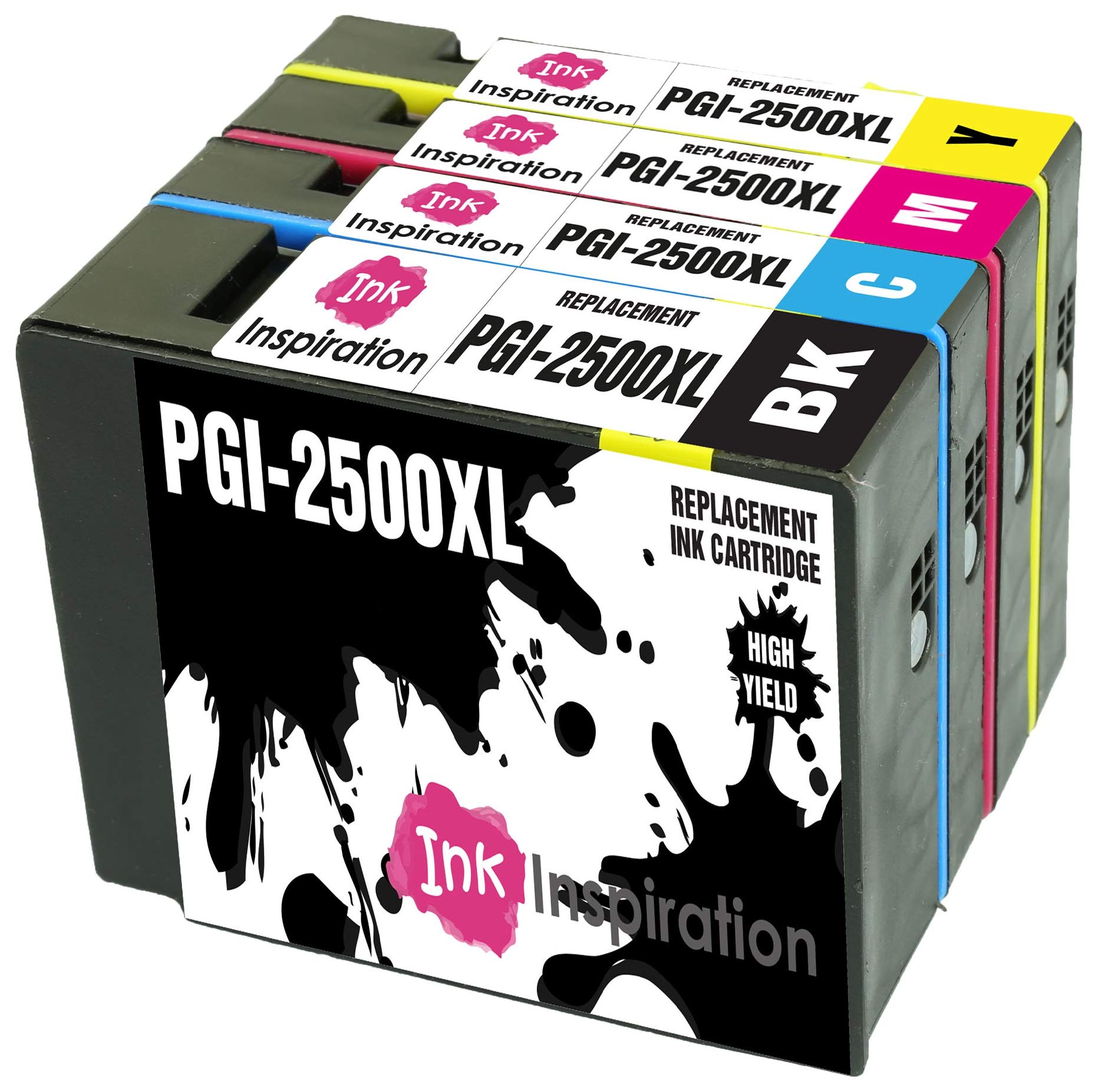 INK INSPIRATION® Replacement for Canon PGI-2500 PGI-2500XL Ink Cartridges 4-Pack, Use with Canon MAXIFY MB5350 iB4050 MB5050 MB5150 MB5450 iB4150 MB5455 MB5155, Black/Cyan/Magenta/Yellow